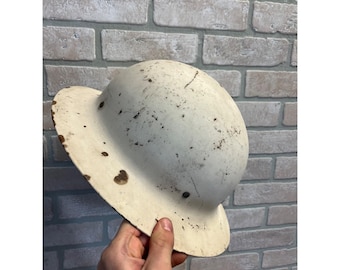 WWII U.S. Civil Defense Steel Helmet Original White Air Raids