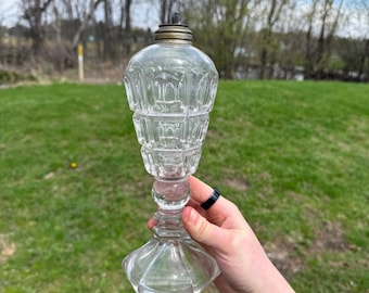 Antique Westmoreland Glass Thumbprint Pattern Whale Oil Lamp ca 1920s