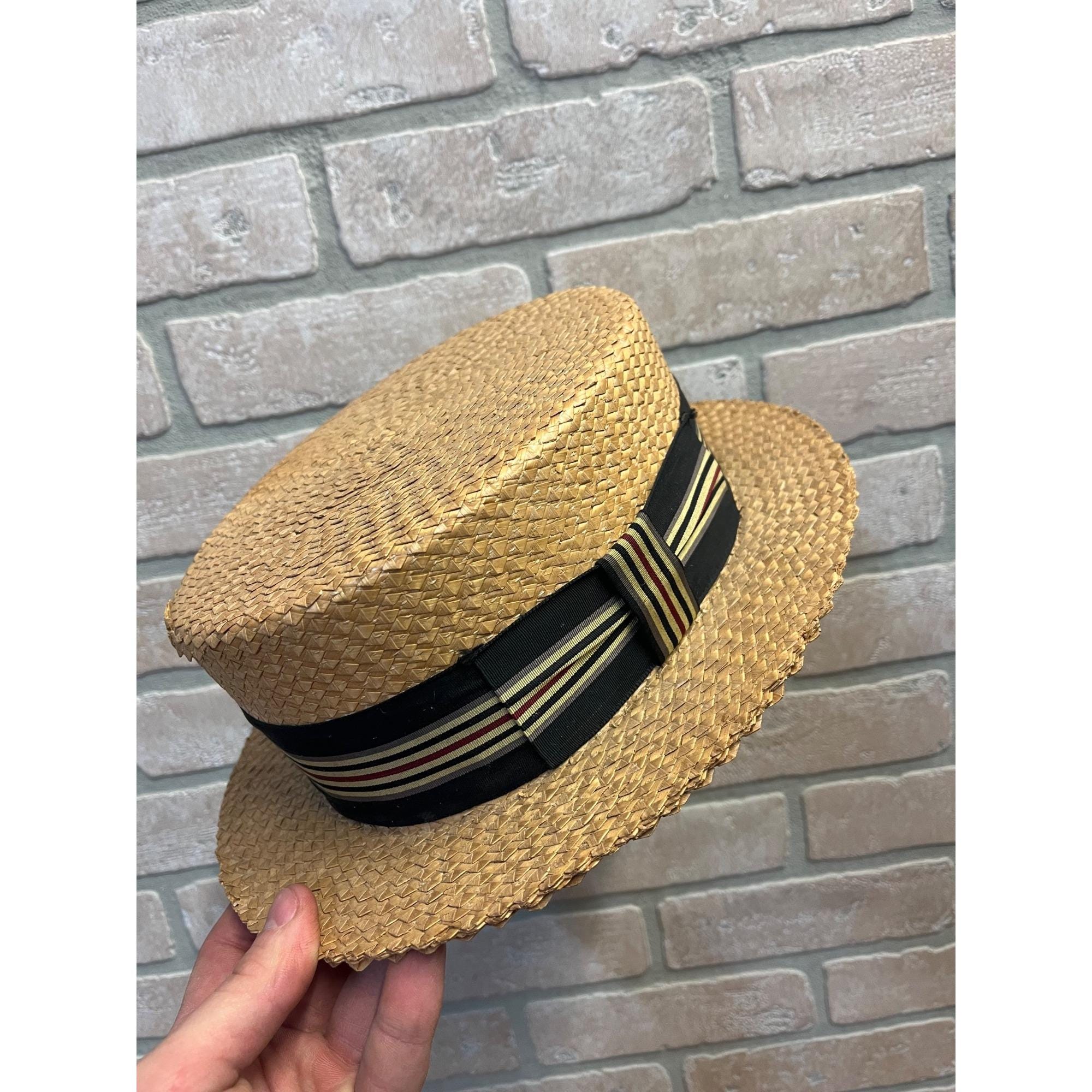 Vintage Black Straw Boater Hat with Gold Trim and Pearls Victorian Boater Hat - Etsy main image 2