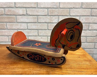 Vintage Wooden Spotty Rocking Horse Children's Kids Boys Girls Toy Rocker