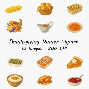 clipart acquerello della cena del Ringraziamento, clipart dei piatti del Ringraziamento, clipart del pasto del Ringraziamento,