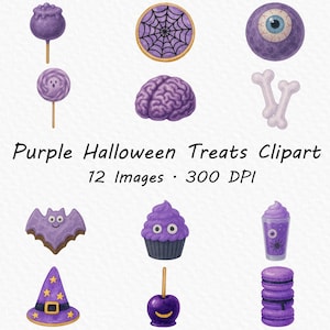 watercolor purple halloween treats, purple halloween desserts, purple halloween candy, halloween cupcake, halloween cookie, halloween lolly
