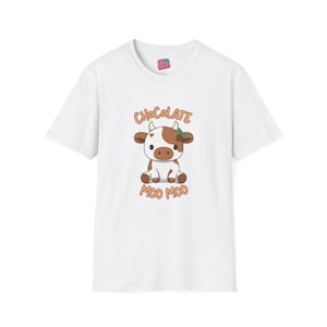 Chocolate Cow Cute Unisex Softstyle T-Shirt, Kawaii Brown Cow Tee, Chocolate Lover Graphic Shirt, Milk Lover Gift, Funny Animal Top