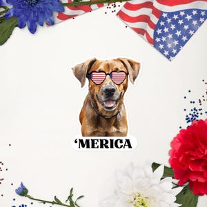 Stickers patriotiques chiot du 4 juillet, USA vinyle rouge blanc bleu cotillons, cadeau autocollant fête de l'indépendance pour femme, lot et économie, 3 tailles