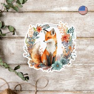 Whimsical Fox Sticker – Autumn Floral Vinyl | Waterproof Cottagecore Fall Sticker for Laptop + Journal Gift • Ships from USA • Bundle & Save