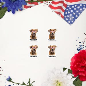 Stickers chiot patriotique américain du 4 juillet (x4), vinyle USA rouge blanc bleu cotillons, lot d'autocollants cadeau pour femme, ensemble et économie, différentes tailles