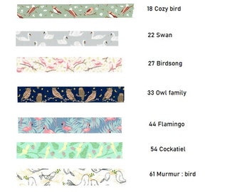 7 Different Birds printed Korean washi tape  for scrapbooking, decorations (1.5 cm x 10 m)