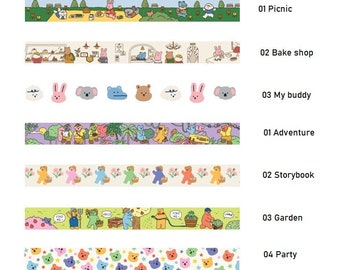 6 Different cute animals printed Korean washi tape  for scrapbooking, decorations (1.5 cm x 10 m)