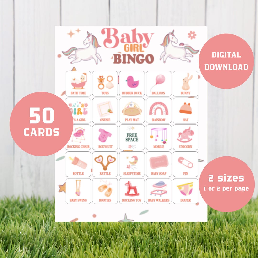 Baby Girl Shower Bingo Game: 50 Printable Cards (digital Download) - Etsy