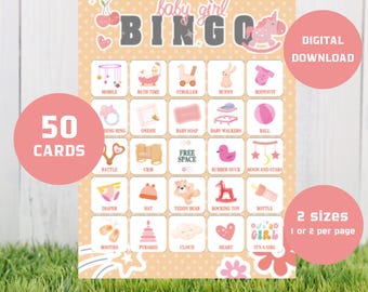 Aquarell Blumen Baby Bingo - 50 Karten (Digitaler Download)