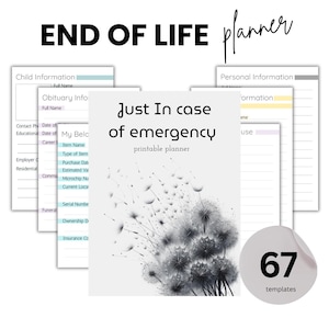 End of life printable planner | Just in Case | Emergency binder | Just in case | Life planner | Will Preparation What if binder Death | EB04
