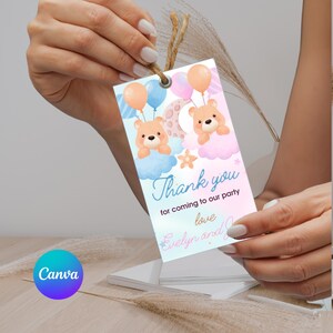 Tarjeta de agradecimiento y etiqueta de agradecimiento para la fiesta de revelación de género: personalizable, imprimible o descarga digital: tarjetas de agradecimiento para baby shower: Canva, LL12