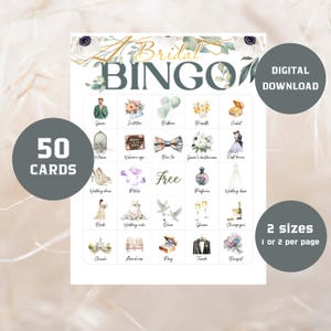 Cartes de bingo pour la mariée, jeu de bingo pour la douche nuptiale, 50 cartes de jeu de bingo pour la mariée uniques. Idée de jeu pour la mariée, jeu de réception, jeu de la mariée, BBP03