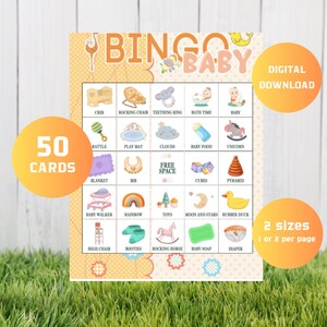 Baby Shower Game 50 cards | Prefilled Baby Bingo Games | Printable Bingo Card | Unique Bingo Cards | Virtual Baby Shower |  NB02