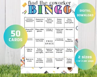 Znajdź współpracownika | 50 kart | Mingle Bingo | Gra budująca zespół | Znajdź gościa Bingo | Zabawna gra na przełamanie lodów | Gry na imprezę biurową | GB05
