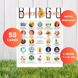 Bible Bingo Game, 50 Bible Stories Bingo Cards, Bible Games For Kids Bible Study Sunday School Christian Games, Bible Activity Church ,BB10