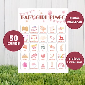 50 kaarten bingospel babymeisje | Afdrukbaar babyshowerspel | Feestactiviteit | Modern boho-aquarelontwerp | Minimalistische baby | Neutraal GB01