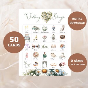 Wedding bingo game, Wedding table games, 50 Wedding reception printable cards, Kids activity, Wedding shower, Bachelorette games, BBP01