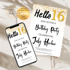 Customizable 16th Birthday Invitation - Personalized Sweet 16 Party Invite - Digital or Printed Version Available  YY25
