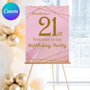 Custom 21st Birthday Welcome Sign | Personalized Party Sign | Printable Digital Download | Celebration Decor Canva TT20