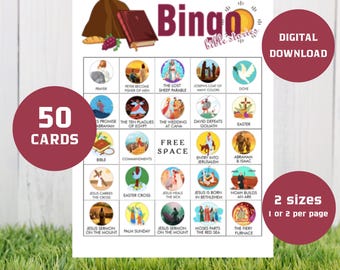 Wielkanocne Bingo Biblijne 50 kart, Bingo Zmartwychwstania, Bingo Opowieści Wielkanocnych, Chrześcijańskie Gry Wielkanocne, Gry Biblijne, Gry Wielkanocne dla Dzieci, BB09