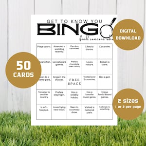 Get to Know You Bingo | 50 Cards | Find Someone Who Bingo | Find the Guest Bingo | Icebreaker Game | Icebreaker Human Bingo GB04