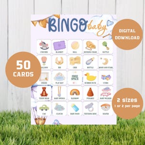 50 Baby Shower Bingo Cards |Unique Prefilled Baby Bingo Game Cards | Baby Gift Bingo Cards | Baby Shower Bingo Game | Minimalist Baby | NB05