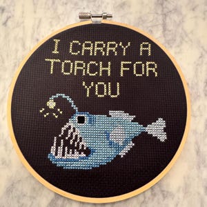 Handmade Romantic Anglerfish Cross Stitch