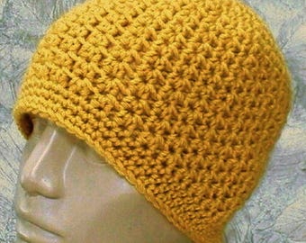 Mustard Crochet Beanie Hat: Unisex Vegan Acrylic Winter Cap