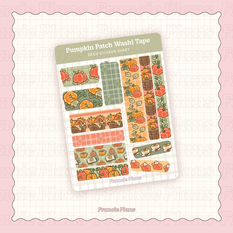 Pumpkin Patch Washi Tape Stickers / Fall Pumpkins Journalling Sticker Sheet, pumpkin crates, cute deco strip stickers