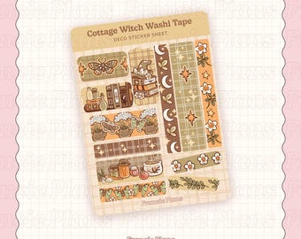 Cottage Witch Washi Tape Stickers / Witchy Cottagecore Journal or Planner Stickers