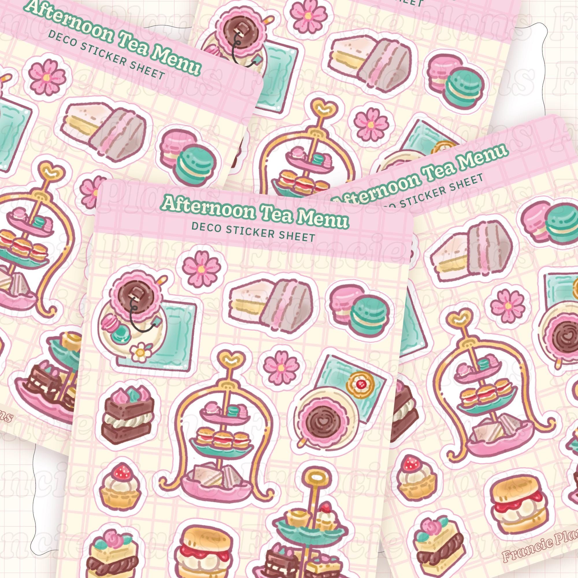 Afternoon Tea Menu Sticker Sheet / Desserts & Teacups, Planner Stickers ...