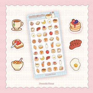 Breakfast Food Stickers / Cute Deco Sticker Sheet for Bullet Journals and Planners / Mini Fried Eggs, Sausage Doodles, Fruit and pancakes