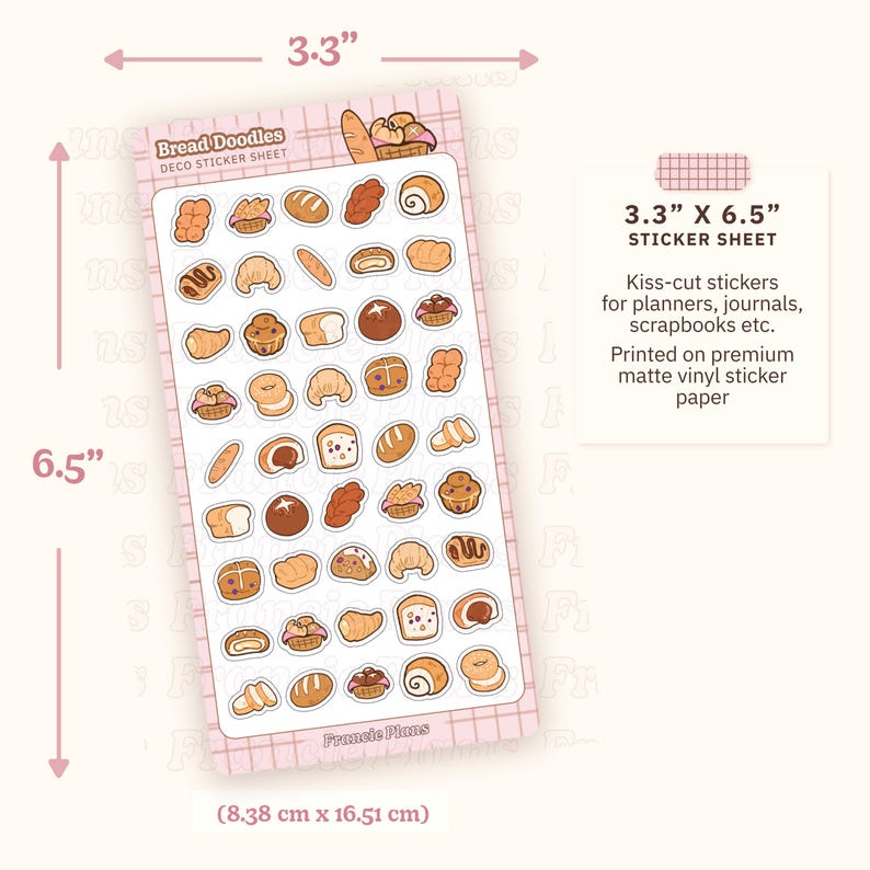 Bread Doodle Stickers / Deco Sticker Sheets for Bullet Journals And Planners / Buns, baguettes & Bread baskets, bakery food stickers,
