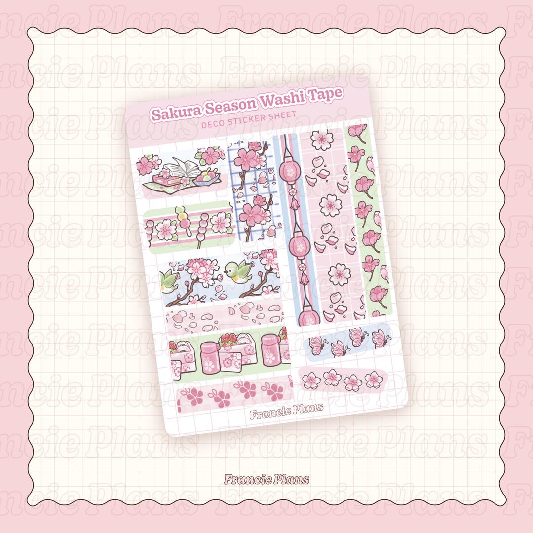 Sakura Season Washi Tape Sticker Sheet / Cherry Blossom Theme Stickers ...