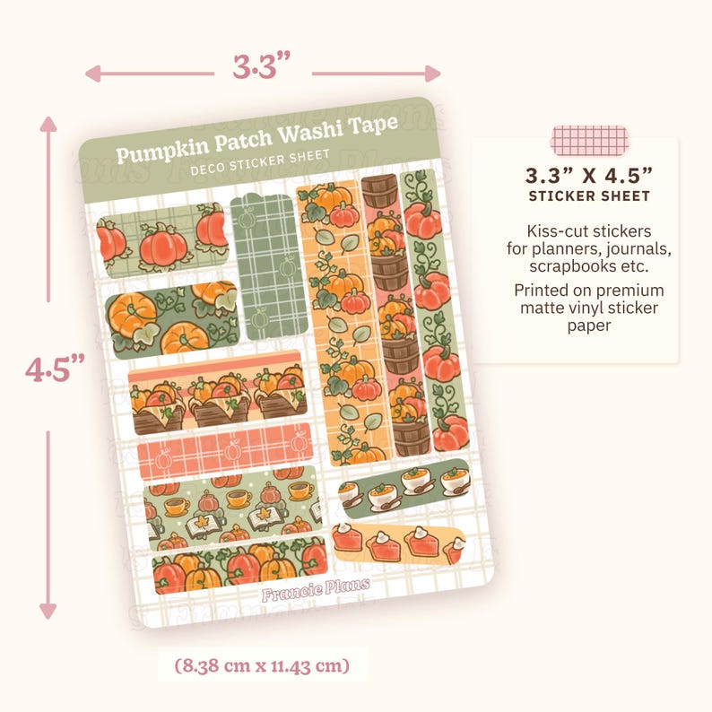 Pumpkin Patch Washi Tape Stickers / Fall Pumpkins Journalling Sticker Sheet, pumpkin crates, cute deco strip stickers