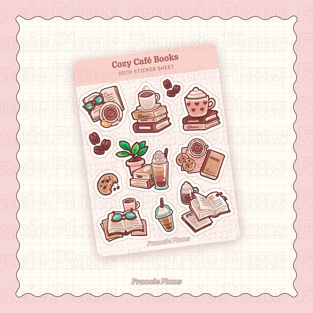 Cozy Cafe Books Sticker Sheet / Books & Coffee, Matte Vinyl - Etsy