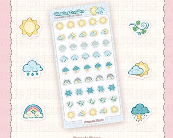 Weather Doodle Stickers / Sun, Cloud and Snowflake, Rainy Weather