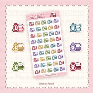 Stickers pour icônes de vaisselle / Feuilles d'autocollants fonctionnels pour journaux et agendas / Stickers rappel de corvée de vaisselle, routine de nettoyage