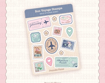 Bon Voyage Travel Stamps Sticker Sheet / Matte Vinyl Journal or Planner Stickers