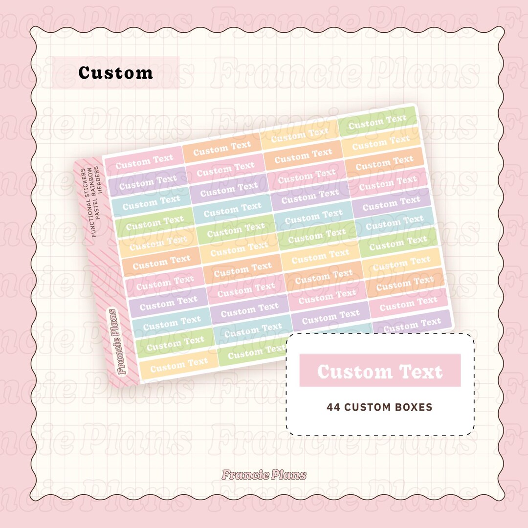 Custom Header Boxes Sticker Sheet / Colourful Labels / Choose Your Text ...