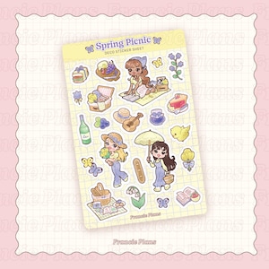 Spring Picnic Sticker Sheet / Kawaii Girls, Picnic Baskets & Food Stickers