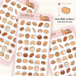 Bread Doodle Stickers / Deco Sticker Sheets for Bullet Journals And Planners / Buns, baguettes & Bread baskets, bakery food stickers,