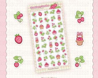 Strawberry Doodle Stickers / Mini Planner Stickers, Berry Picking