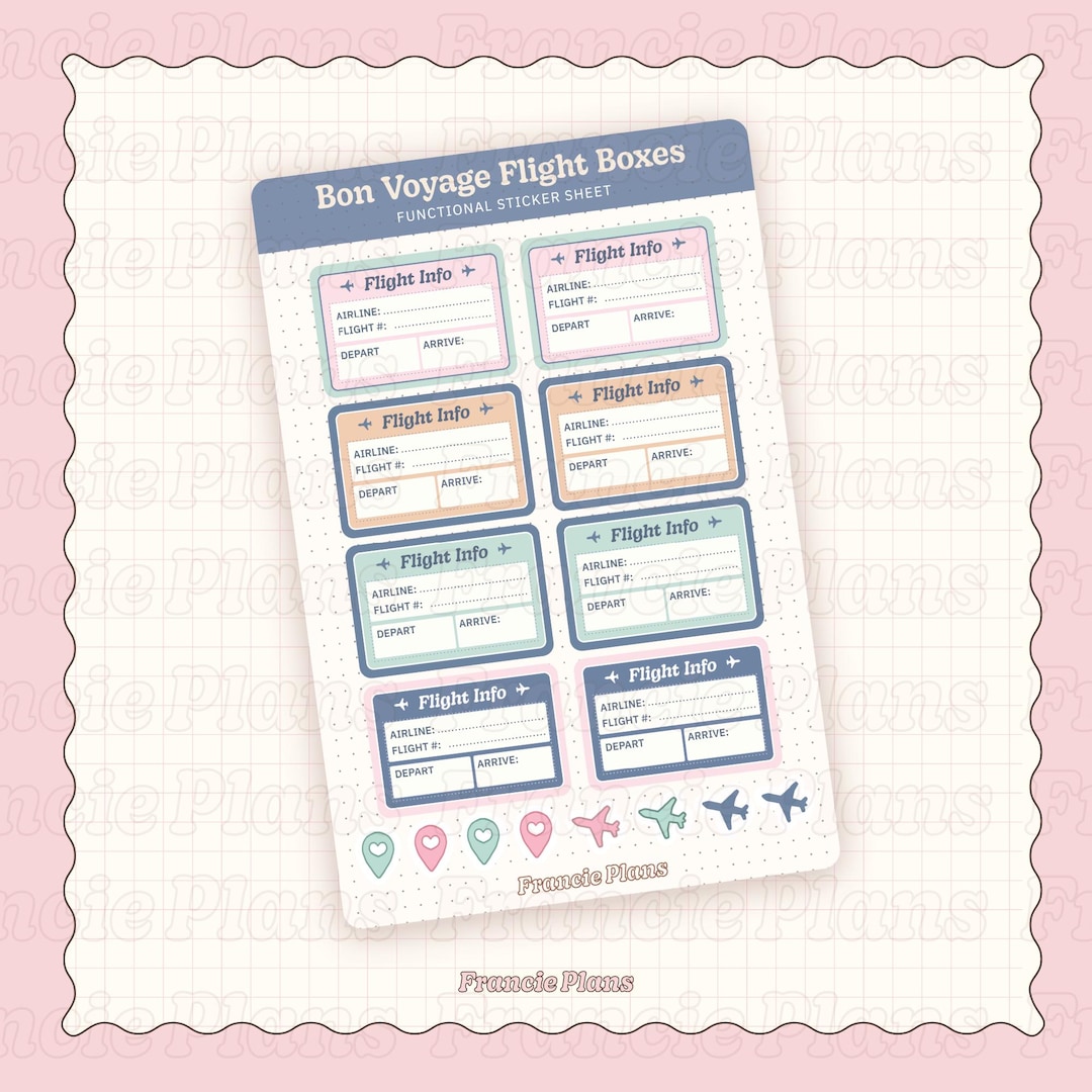Flight Tracker Box Sticker Sheet / Travel Planner Stickers - Etsy UK