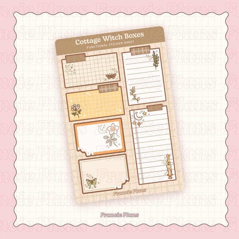 Cottage Witch Boxes Stickers / Functional Blank Note Paper Boxes for Journals & Planners