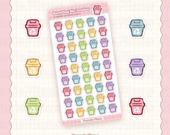 Recycling Bin Icon Stickers / Recycle Day Reminder, Functional Sticker Sheet for Bujos and Planners