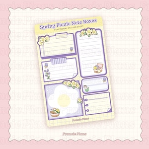 Spring Picnic Note Paper Stickers / Functional Boxes, Floral Planner Stickers