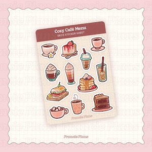Cozy Cafe Menu Sticker Sheet / Cafe Food Kiss-cut Stickers for Planners, Journals & notebooks / Coffee, Mocha, Latte and Chocolate Cake