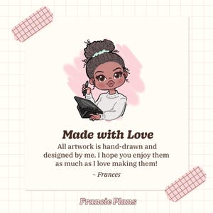 Illustration of me. All artwork in my shop is drawn and designed by me, Francie Plans.